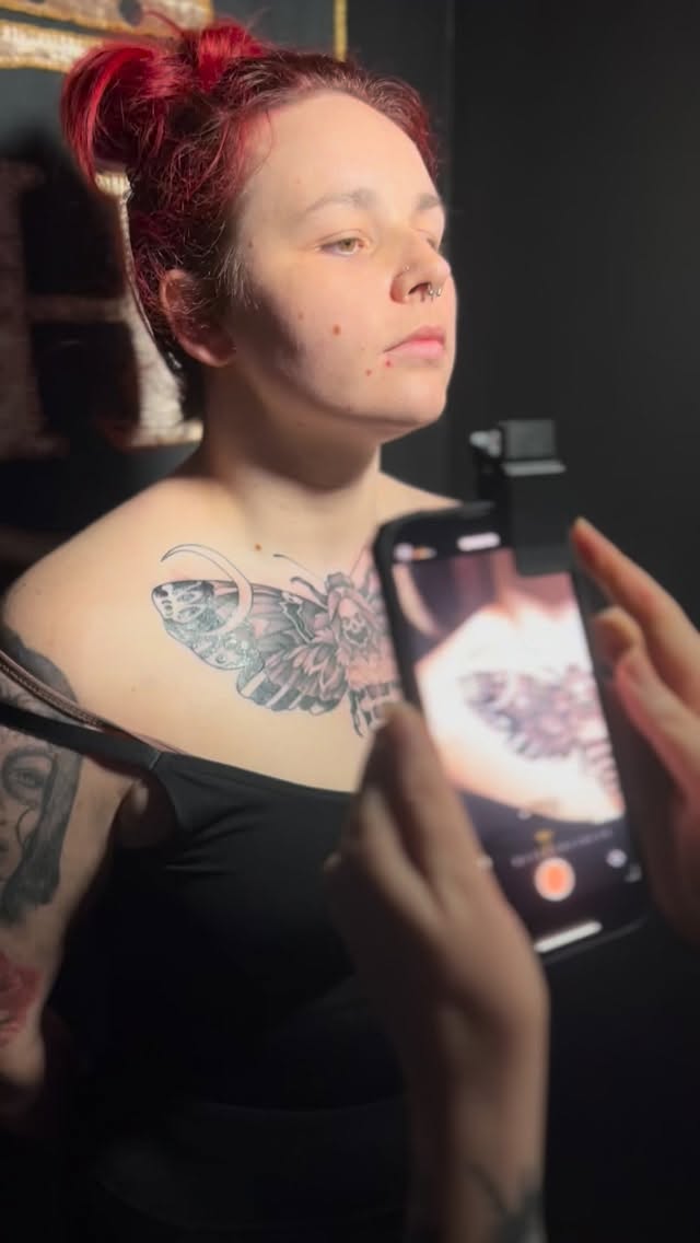 @notthenormtattoo Beth’s tattoo is stunning — a bold, dark moth with detailed shading, crescent moons on the wings, and a skull motif at the center. It’s symmetrical, powerful, and beautifully crafted. 

#goldenhandstattoo #liverpool #uk #tattooliverpool #liverooltattoostudio #liverooltattoostudio #tattoostyle #ink