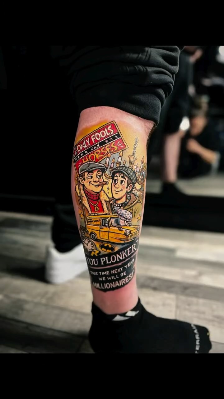 A fun one for today! 🔥We had the pleasure of creating this awesome tattoo inspired by the classic British series Only Fools and Horses.

Big thanks to Piter for the brilliant idea – such a cool concept to bring to life! 🙌

Always love doing tattoos that mean something special to our clients.What do you think of this one? 👀

#onlyfoolsandhorses #onlyfoolsandhorsestattoo #liverpool #liverpooltattooartist #goldenhandstattoo