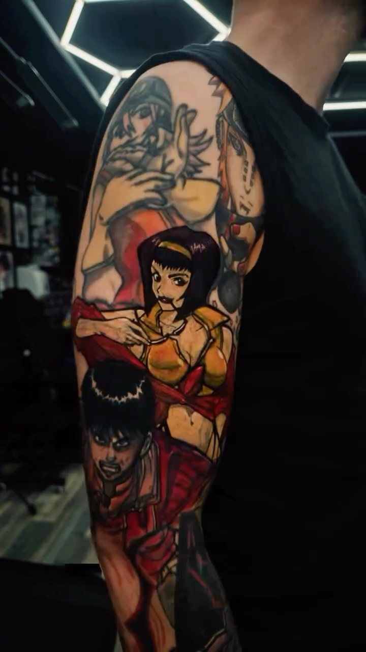 Faye Valentine from Cowboy Bebop joined this anime sleeve. 🔥✨
Another piece by @shiryu1_tattoo Alberto — bold colors, clean lines, and a character full of attitude. What do you think of this addition? 👀🎨

#goldenhandstattoo #animetattoo #tattooliverpool #liverooltattoostudio #liverooltattoostudio